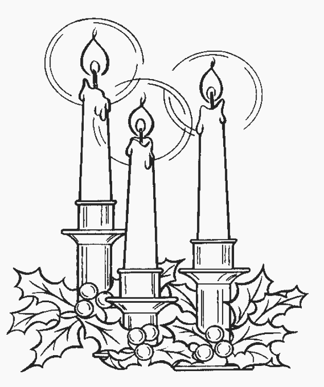 Three lit candles at Christmas coloring page